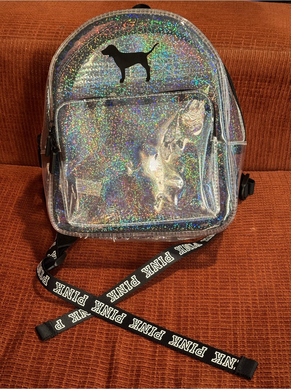 PINK Victoria's Secret Holographic Clear Mini Backpack - Sparkle Silver